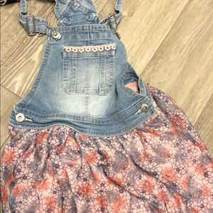 7/8 Overall denim dress with mesh floral skirt